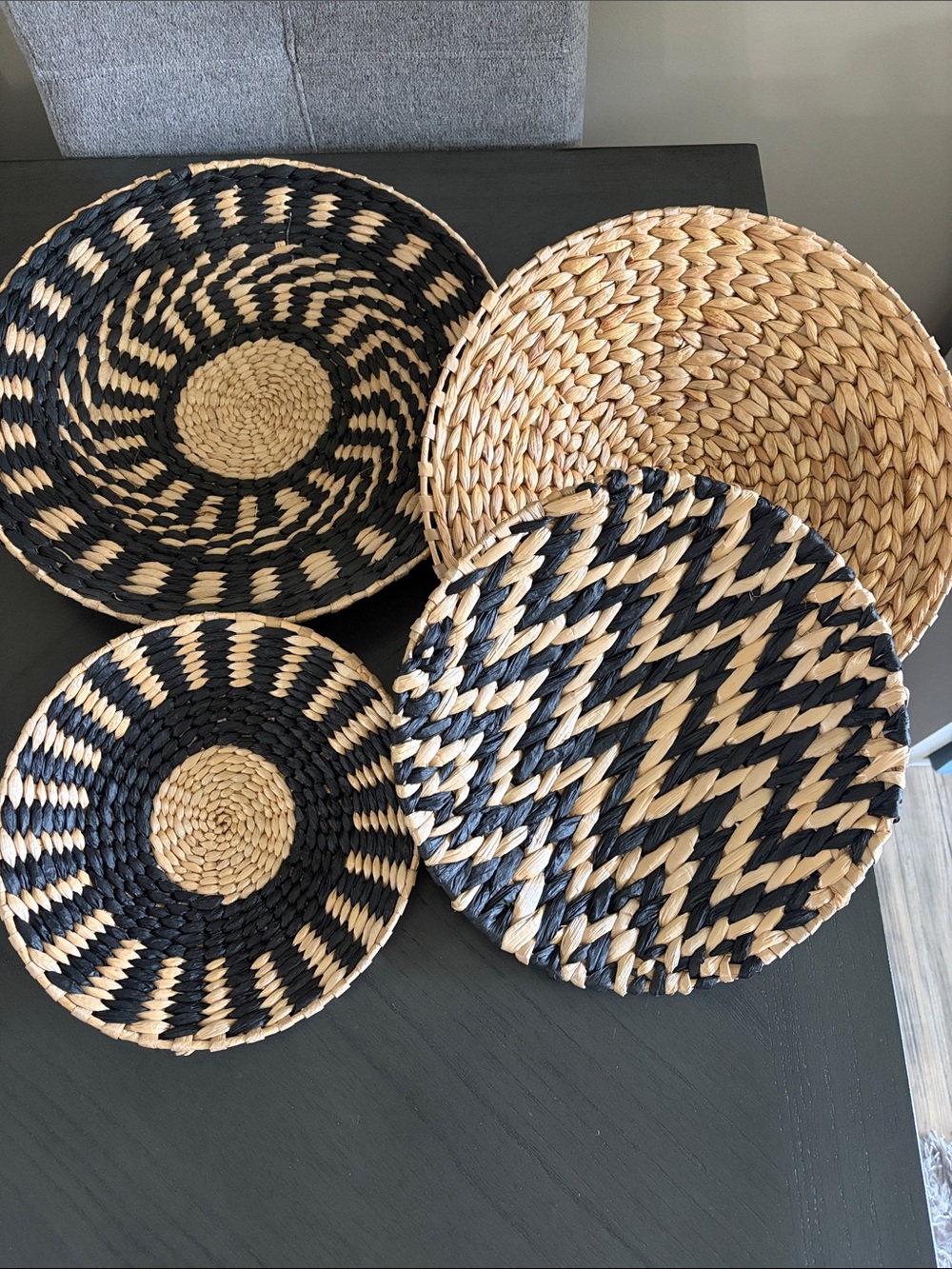 Handwoven Black and Natural Seagrass Wall Basket Set - Home Accents